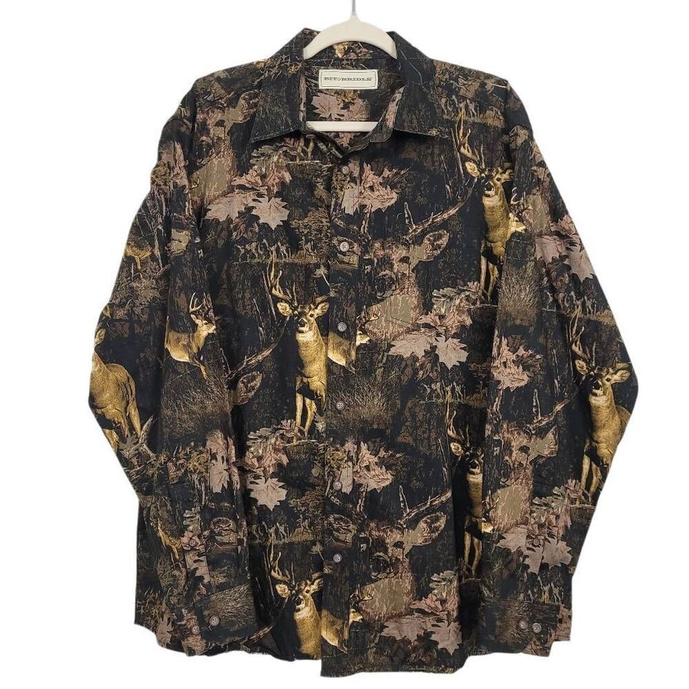 Bit & Bridle Deer Print‎ Camouflage Button Down Shirt Sz L Hunting Outdoors Camo